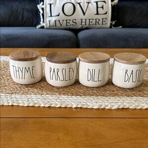 Rae Dunn White Herb Jars with Wooden Lids